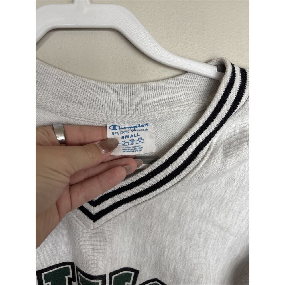 Champion Reverse Weave Ohio University Crop Sweatshirt Womens Small White V Neck - Picture 2 of 9